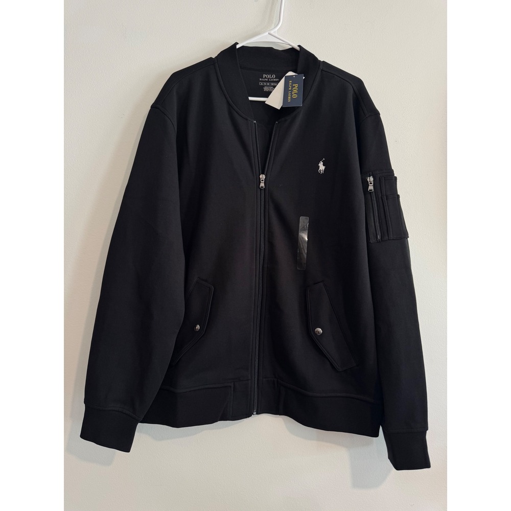 Polo Ralph Lauren Double-Knit Bomber Jacket Mens XL Black Utility Pocket